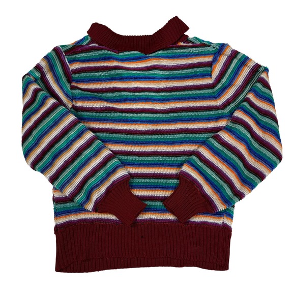 VTG 80s 90s DBS Multicolor Stripe Knit Sweater V-Neck Shawl Collar Women's Large - Picture 3 of 6